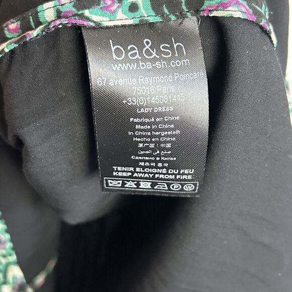 ba&sh Fanny Ruched Mini Dress Size Large Womens Green Paisley Retro V-neck - Picture 8 of 9